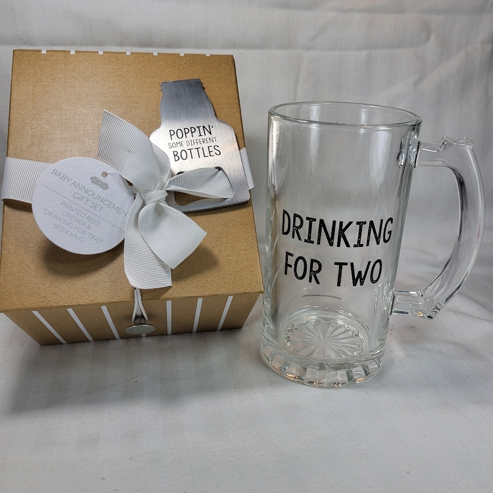 Mud Pie Dad Glass Beer MUG & OPENER Baby Announcement Gift SET Gift Box NIB NEW - Picture 16 of 16
